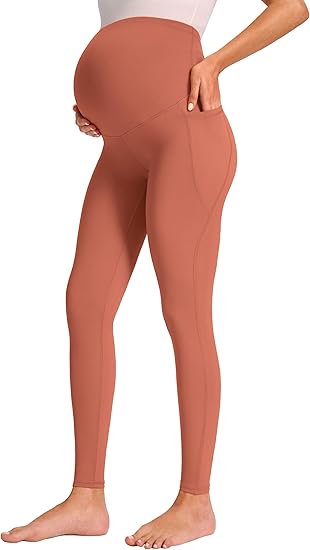 Smooth Feeling Maternity Leggings Over The Belly with Pockets Workout Pregnancy Pants