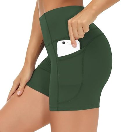 High Waist Yoga Shorts for Women's Tummy Control Fitness Athletic Workout Running Shorts with Deep Pockets