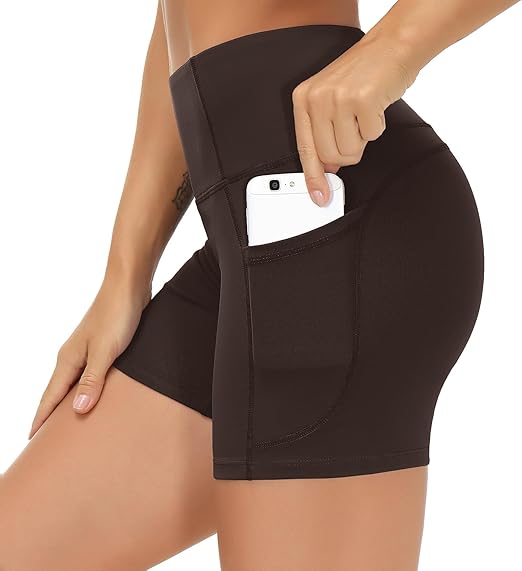 High Waist Yoga Shorts for Women's Tummy Control Fitness Athletic Workout Running Shorts with Deep Pockets