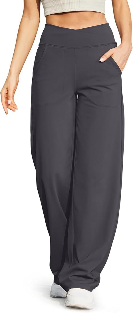 Wide Leg Pants for Women Loose Yoga Pants with Pockets Petite/Regular/Tall Stretch Casual Lounge Pants
