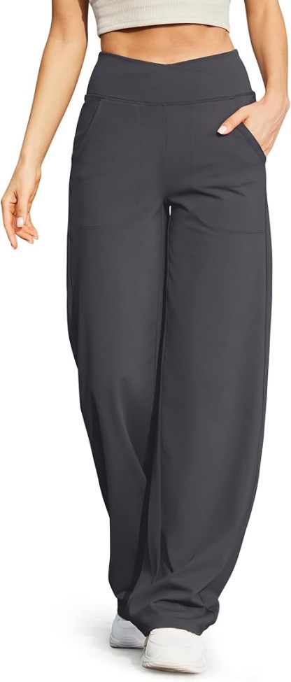 Wide Leg Pants for Women Loose Yoga Pants with Pockets Petite/Regular/Tall Stretch Casual Lounge Pants