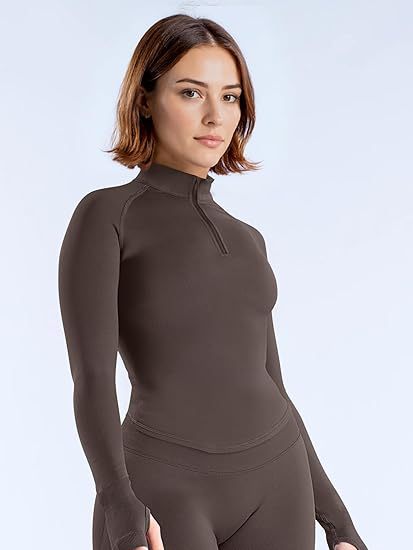 Workout Shirts Women Long Sleeve Yoga Tops Impact Half Zippy Tunics Running Shirts