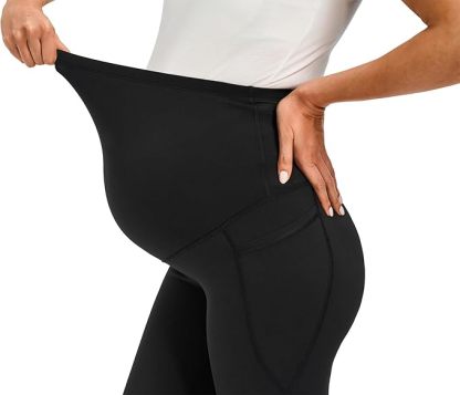 Smooth Feeling Maternity Leggings Over The Belly with Pockets Workout Pregnancy Pants
