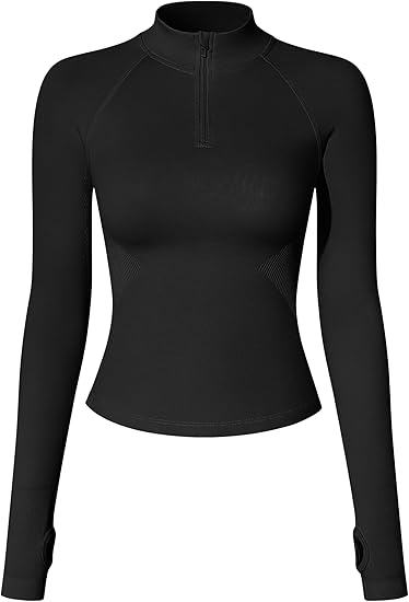 Workout Shirts Women Long Sleeve Yoga Tops Impact Half Zippy Tunics Running Shirts