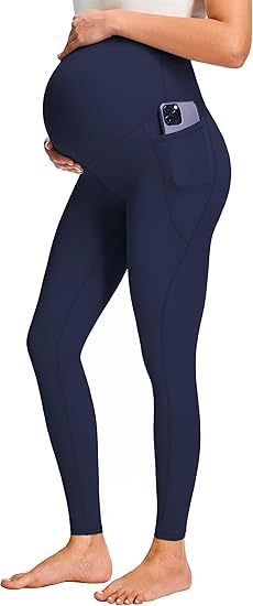 Smooth Feeling Maternity Leggings Over The Belly with Pockets Workout Pregnancy Pants