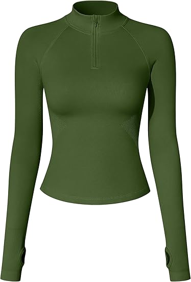 Workout Shirts Women Long Sleeve Yoga Tops Impact Half Zippy Tunics Running Shirts