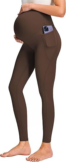 Smooth Feeling Maternity Leggings Over The Belly with Pockets Workout Pregnancy Pants