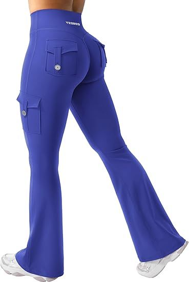 CoreFlex Women Workout Flare Leggings with Pockets Hidden Scrunch High Waisted Cargo Gym Yoga No Front Seam Leggings