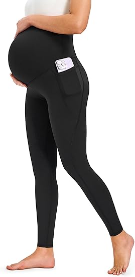 Smooth Feeling Maternity Leggings Over The Belly with Pockets Workout Pregnancy Pants
