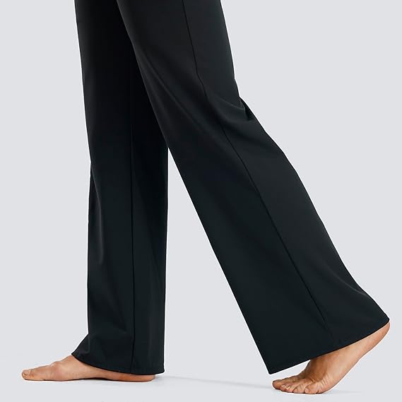 Smooth Feeling Wide-Leg Maternity Work Pants Soft Pregnancy Yoga Pants with Zippered Pockets Over The Belly