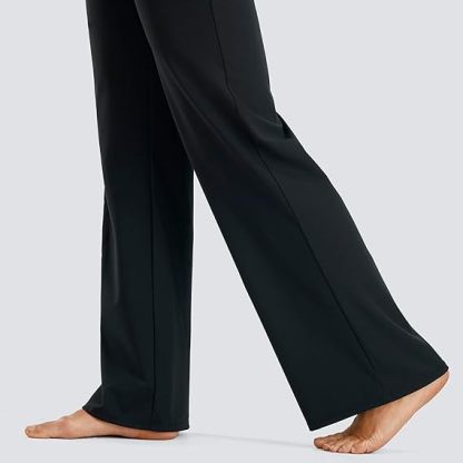 Smooth Feeling Wide-Leg Maternity Work Pants Soft Pregnancy Yoga Pants with Zippered Pockets Over The Belly