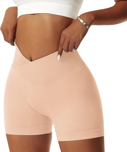 Women's Workout Gym Shorts Booty V Cross Spandex Yoga Biker Shorts Scrunch Butt High Waisted Athletic Leggings