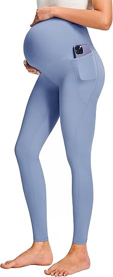 Smooth Feeling Maternity Leggings Over The Belly with Pockets Workout Pregnancy Pants