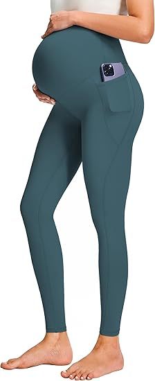Smooth Feeling Maternity Leggings Over The Belly with Pockets Workout Pregnancy Pants