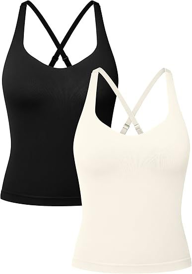 V Neck Cross Back Sports Bra for Women Padded Adjustable Straps Medium Impact Gym Workout Tank Top 2 Pack