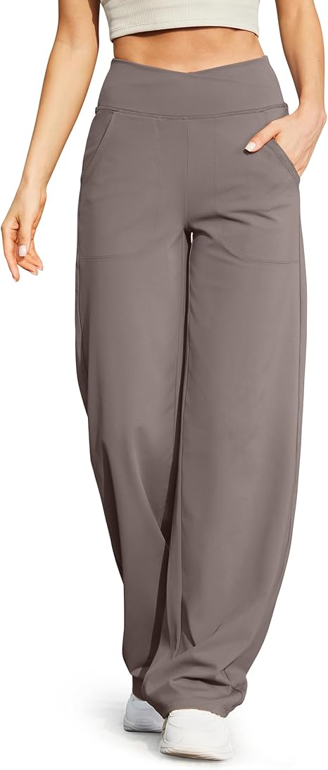 Wide Leg Pants for Women Loose Yoga Pants with Pockets Petite/Regular/Tall Stretch Casual Lounge Pants