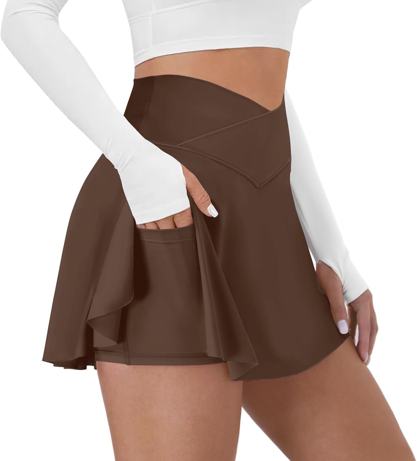 Tennis Skirt for Women with Pockets Shorts Crossover High Waisted Athletic Golf Skorts Running Workout Skirts 2 in 1