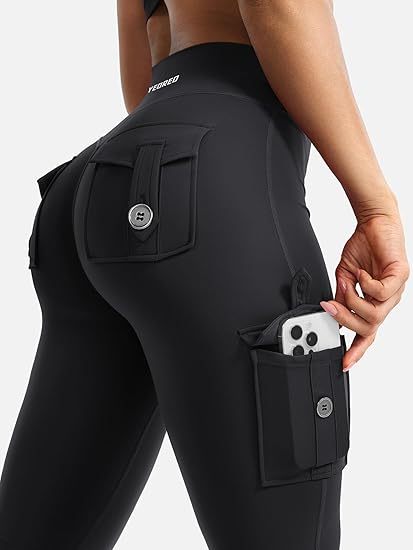 CoreFlex Women Workout Flare Leggings with Pockets Hidden Scrunch High Waisted Cargo Gym Yoga No Front Seam Leggings