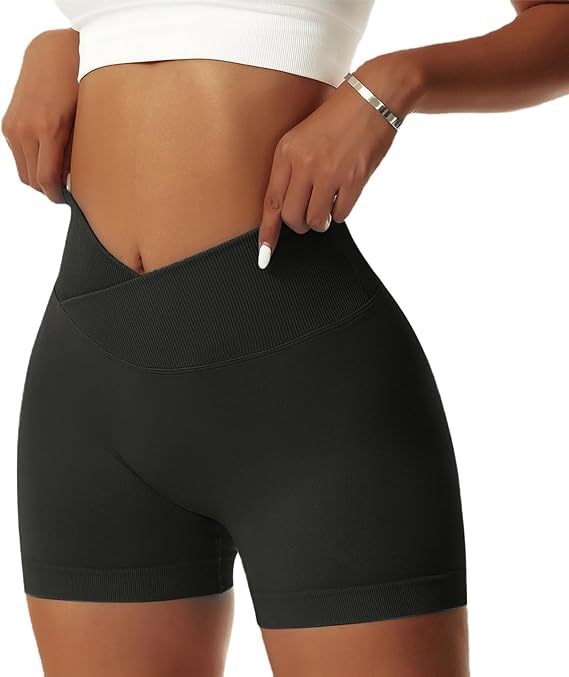 Women's Workout Gym Shorts Booty V Cross Spandex Yoga Biker Shorts Scrunch Butt High Waisted Athletic Leggings