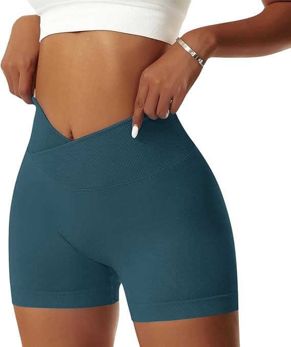 Women's Workout Gym Shorts Booty V Cross Spandex Yoga Biker Shorts Scrunch Butt High Waisted Athletic Leggings