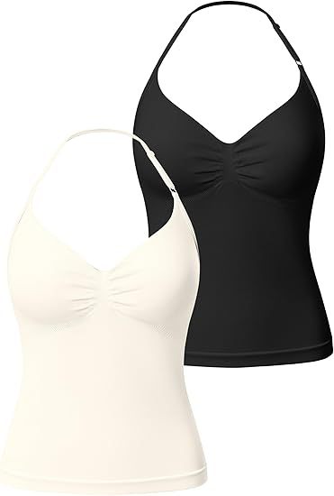 Women’s Longline Strappy Sports Bra Workout Top with Built-in Bra Soft Stretch Gym Top 2 Pack