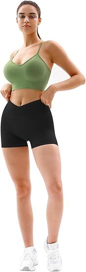 Women's Workout Gym Shorts Booty V Cross Spandex Yoga Biker Shorts Scrunch Butt High Waisted Athletic Leggings