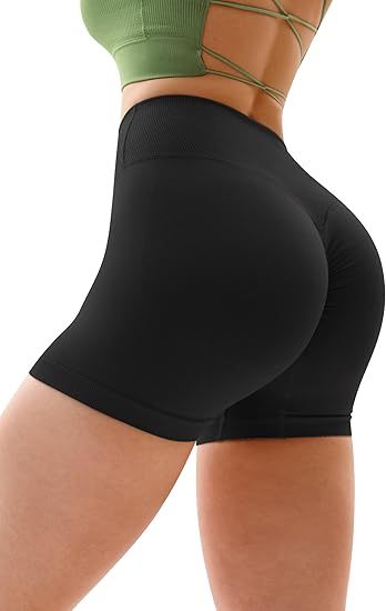 Women's Workout Gym Shorts Booty V Cross Spandex Yoga Biker Shorts Scrunch Butt High Waisted Athletic Leggings