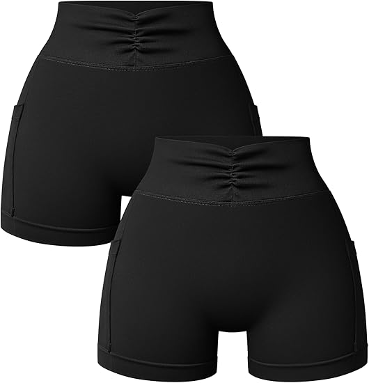 Women’s Mini Workout Shorts 2 Piece V-Shaped High Waist Stretchy Yoga Shorts with Pockets ￼ ￼ ￼ ￼ ￼ ￼ ￼ ￼ ￼