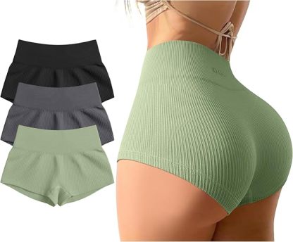 Women 3 Piece Yoga Shorts Sexy High Waist Booty Stretch Workout Exercise Hot Shorts