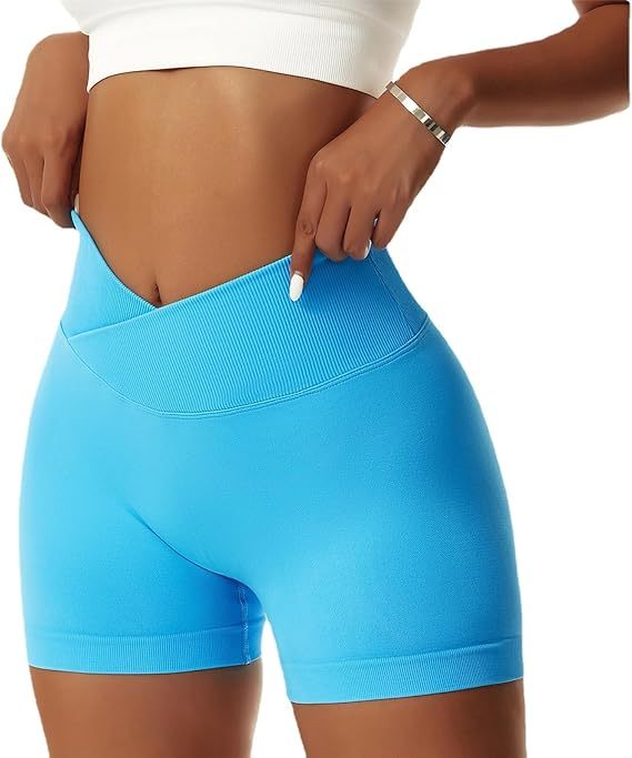 Women's Workout Gym Shorts Booty V Cross Spandex Yoga Biker Shorts Scrunch Butt High Waisted Athletic Leggings