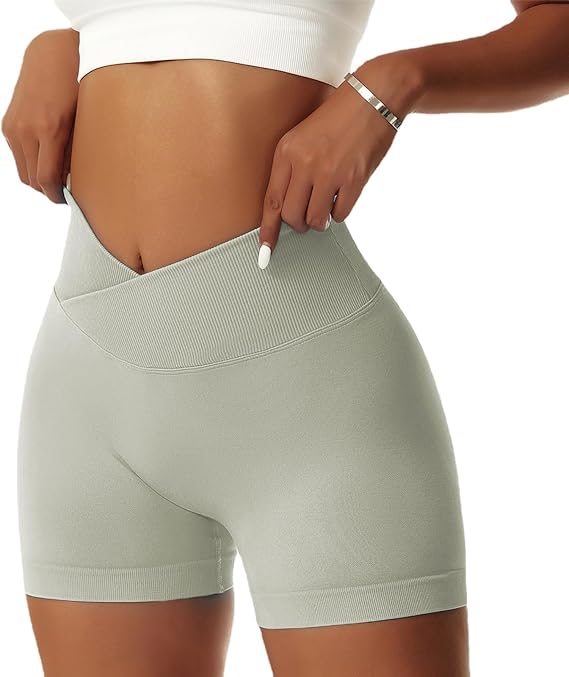 Women's Workout Gym Shorts Booty V Cross Spandex Yoga Biker Shorts Scrunch Butt High Waisted Athletic Leggings
