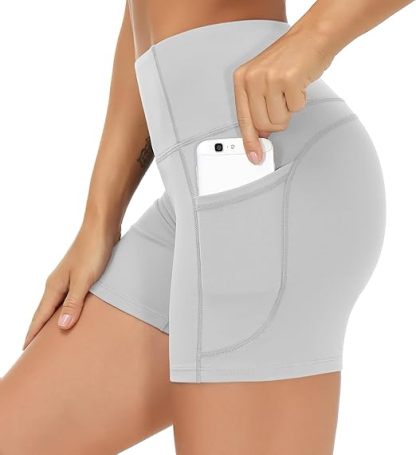 High Waist Yoga Shorts for Women's Tummy Control Fitness Athletic Workout Running Shorts with Deep Pockets