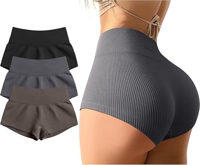 Women 3 Piece Yoga Shorts Sexy High Waist Booty Stretch Workout Exercise Hot Shorts