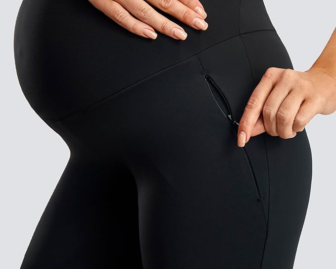 Smooth Feeling Wide-Leg Maternity Work Pants Soft Pregnancy Yoga Pants with Zippered Pockets Over The Belly