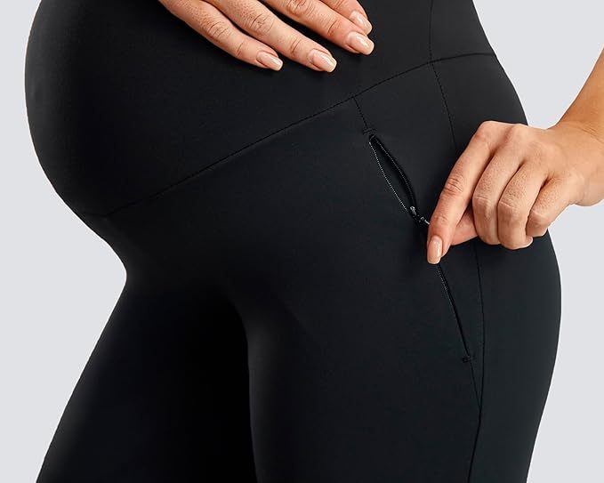 Smooth Feeling Wide-Leg Maternity Work Pants Soft Pregnancy Yoga Pants with Zippered Pockets Over The Belly