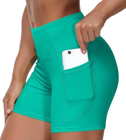 High Waist Yoga Shorts for Women's Tummy Control Fitness Athletic Workout Running Shorts with Deep Pockets