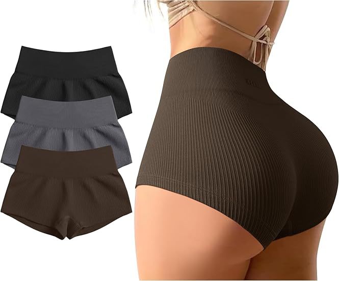 Women 3 Piece Yoga Shorts Sexy High Waist Booty Stretch Workout Exercise Hot Shorts