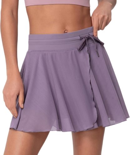 Womens Tennis Skirt with Shorts High Waist Mesh Layered Tulle Flowy Workout Athletic Skorts Skirt