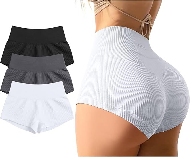 Women 3 Piece Yoga Shorts Sexy High Waist Booty Stretch Workout Exercise Hot Shorts