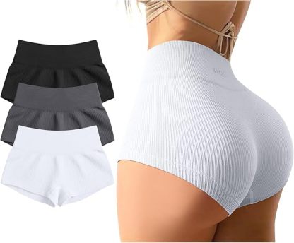 Women 3 Piece Yoga Shorts Sexy High Waist Booty Stretch Workout Exercise Hot Shorts