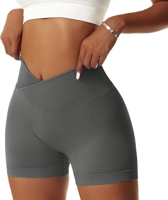 Women's Workout Gym Shorts Booty V Cross Spandex Yoga Biker Shorts Scrunch Butt High Waisted Athletic Leggings