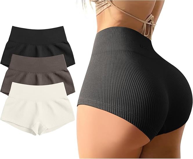 Women 3 Piece Yoga Shorts Sexy High Waist Booty Stretch Workout Exercise Hot Shorts