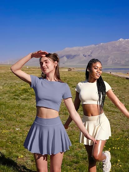 Women Mini Skirts 2 in 1 Flowy Basic Versatile Stretchy Flared Casual A-line Skirt with Pockets