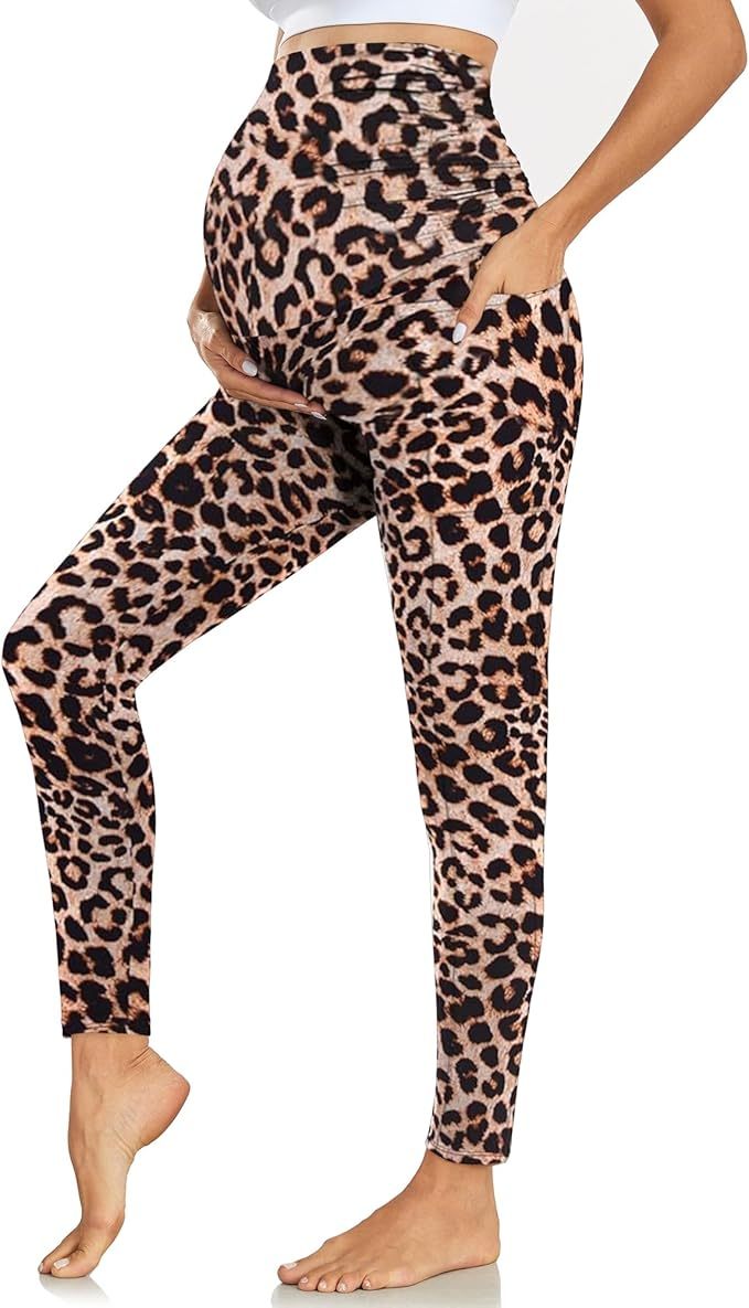 Smooth Feeling Maternity Leggings Over The Belly with Pockets Workout Pregnancy Pants