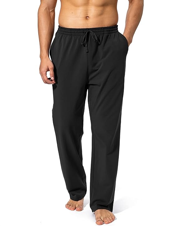 Men's Cotton Yoga Sweatpants Athletic Lounge Pants Open Bottom Casual Jersey Pants for Men with Pockets