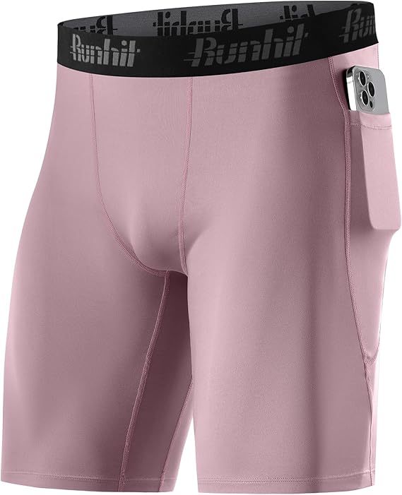 Runhit Men's Compression Shorts with Pockets – 9" Performance Athletic Shorts for Workouts Sports Running Spandex Underwear
