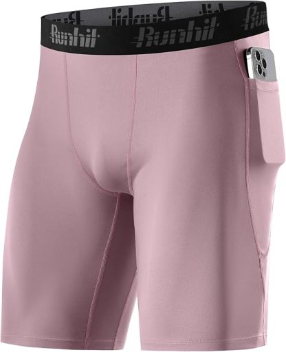 Runhit Men's Compression Shorts with Pockets – 9" Performance Athletic Shorts for Workouts Sports Running Spandex Underwear