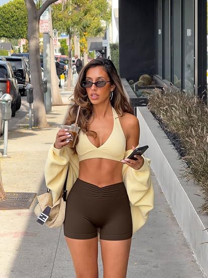 Women’s Mini Workout Shorts 2 Piece V-Shaped High Waist Stretchy Yoga Shorts with Pockets 