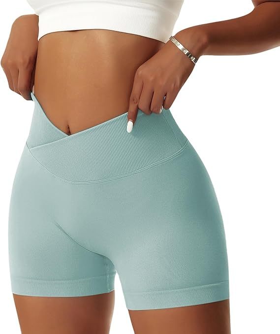 Women's Workout Gym Shorts Booty V Cross Spandex Yoga Biker Shorts Scrunch Butt High Waisted Athletic Leggings