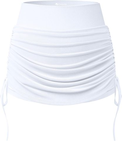  Women Tennis Skirts 2 in 1 Drawstring Mesh Ruched Athletic Skirts with Shorts High Waisted Gym Skort for Workout